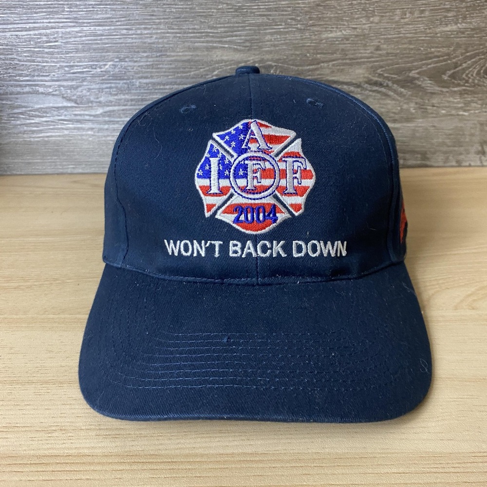 Vintage IAFF Hat Cap Strap Back Won't Back Down Firefighter Embroidered Mens 200